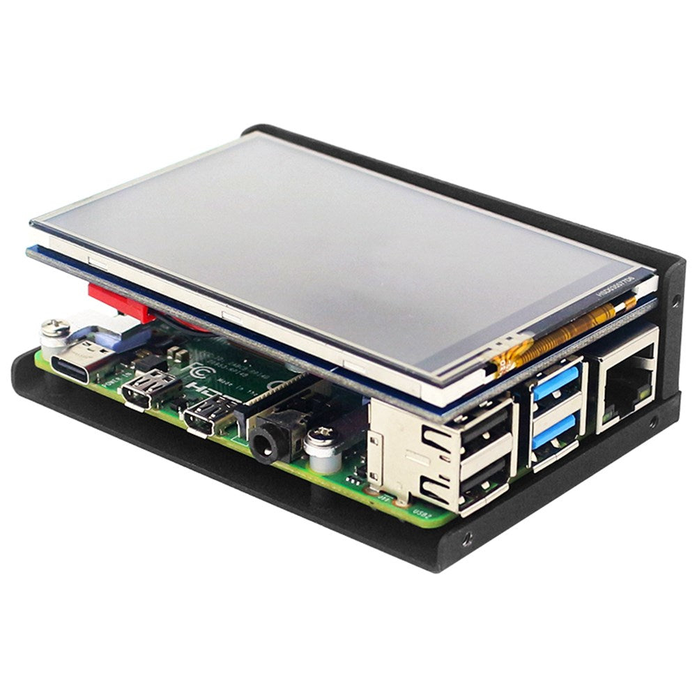 Raspberry Pi 4 Case with 3.5" Touchscreen, Aluminum Armor Case with Cooling Fan for Pi 4B, 3B+, 3B
