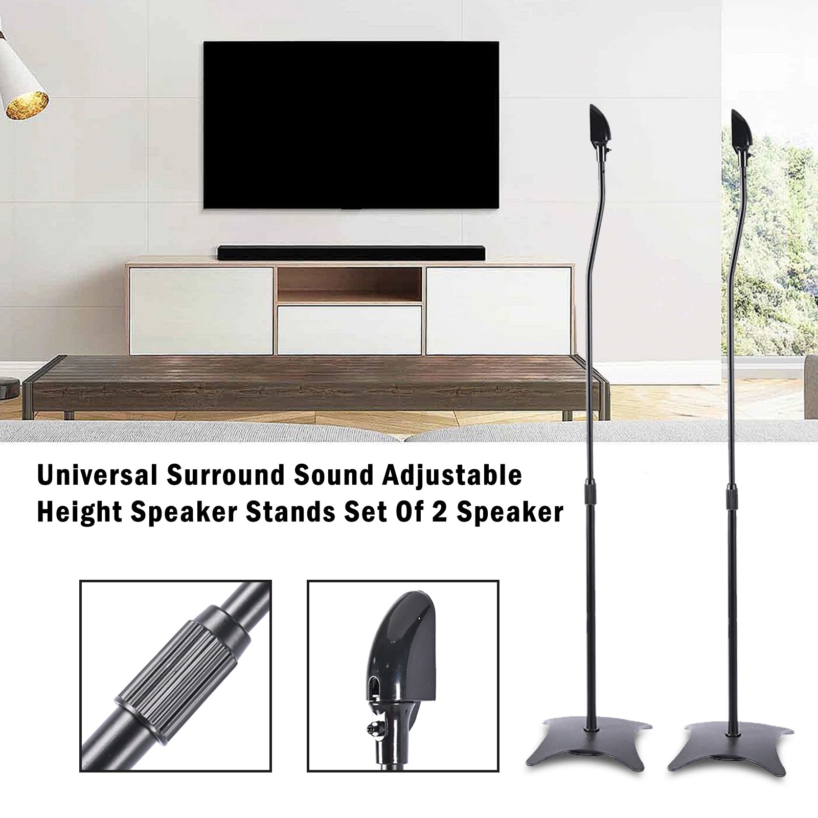 Universal Speaker Stands – Adjustable Height Surround Sound Floor Stand Pair (Set of 2)