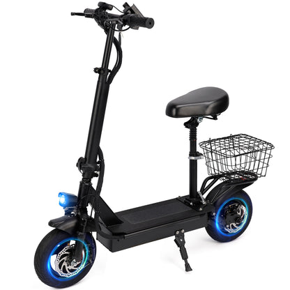 400W Adult Shock Absorption Electric Scooter with Seat 10" Commuter Electric Scooter With Carry Basket - Up to 25 Miles 20MPH For Lady