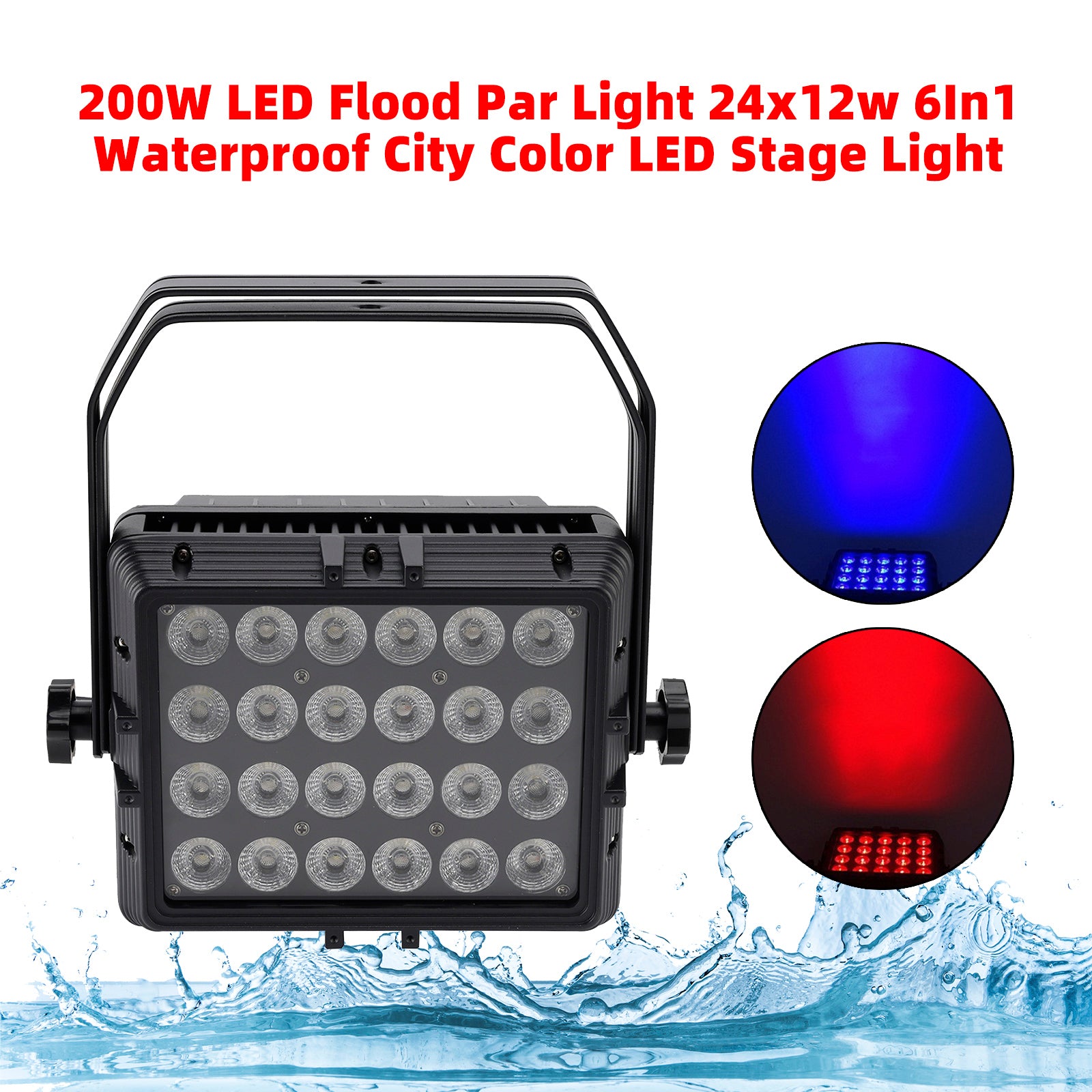 200W LED Flood PAR Light – 24x15W 6-in-1 RGBWA+UV Waterproof Stage Wash Lighting for Outdoor Events
