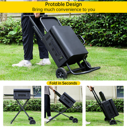 16,000 BTU 2-Burner Portable Propane Gas Griddle with Folding Scissor Legs, Hood & Side Shelf for Outdoor Cooking