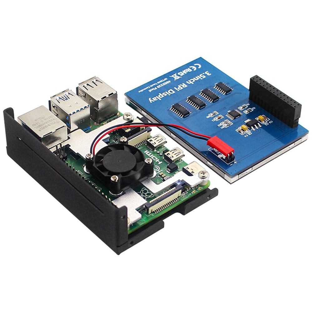 Raspberry Pi 4 Case with 3.5" Touchscreen, Aluminum Armor Case with Cooling Fan for Pi 4B, 3B+, 3B