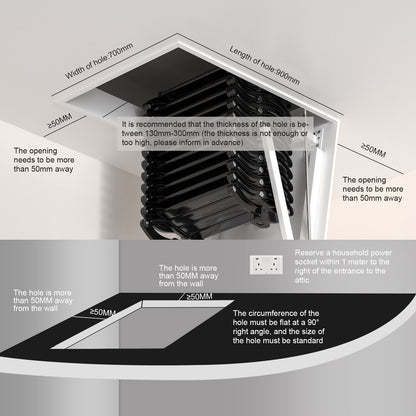 Electric Folding Attic Ladder, 13-Step for up to 11.8ft Ceilings, Fits 35" x 27.5" Opening, 500 lbs Capacity (Black)