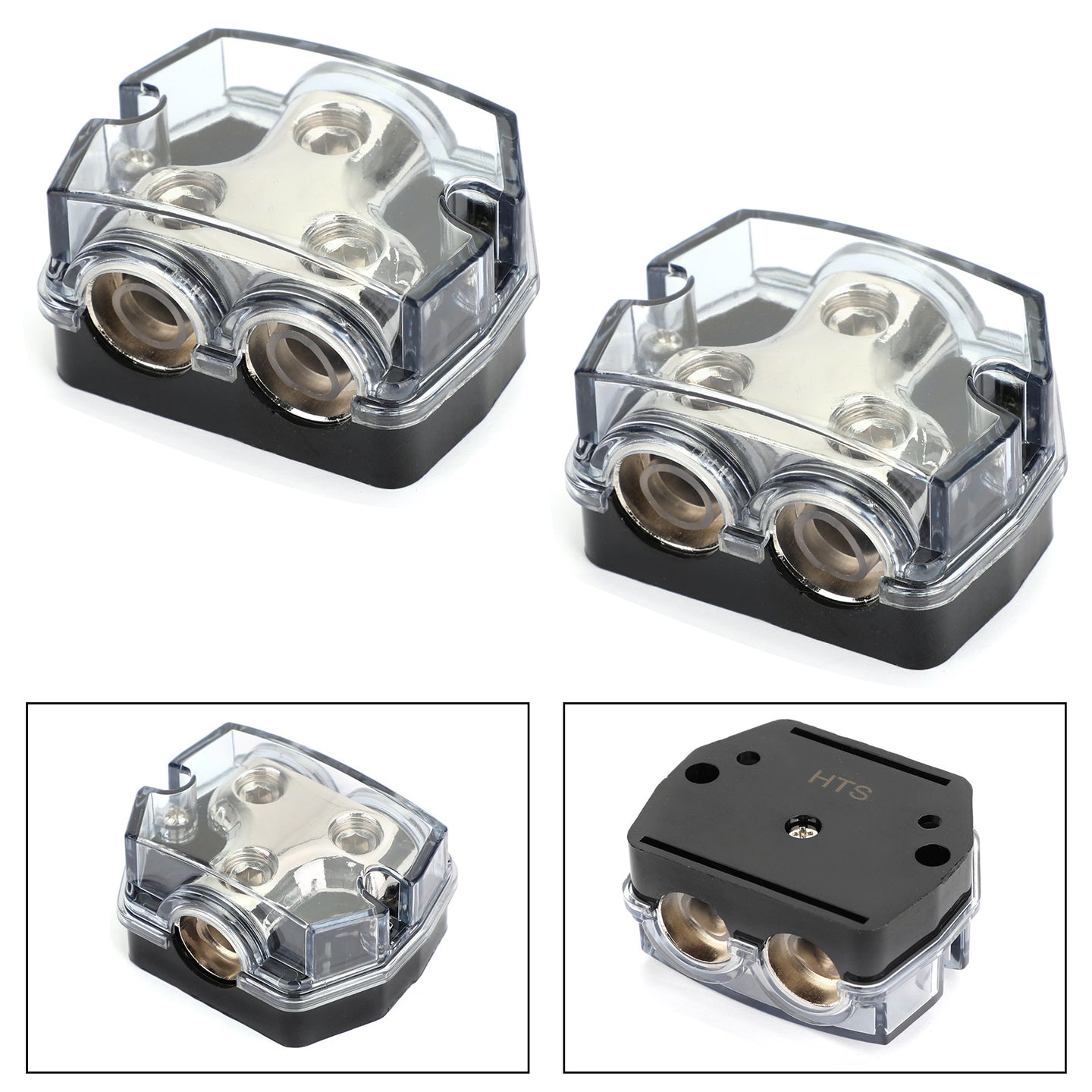 Heat resistant Splitter Clear Cover Nickel Plated 2pcs Distribution Block 1x0 In 2x0 GA Out Splitter Fusebox plastic housing for Car Audio Marine
