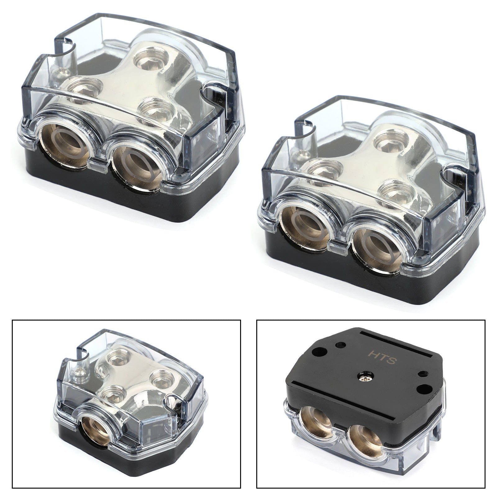 Heat resistant Splitter Clear Cover Nickel Plated 2pcs Distribution Block 1x0 In 2x0 GA Out Splitter Fusebox plastic housing for Car Audio Marine