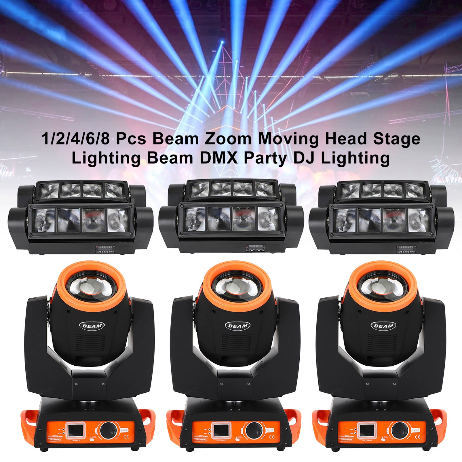 1/2/4/6/8 Pcs Beam Zoom Moving Head Stage Lighting Beam DMX Party DJ Lighting (Copy)
