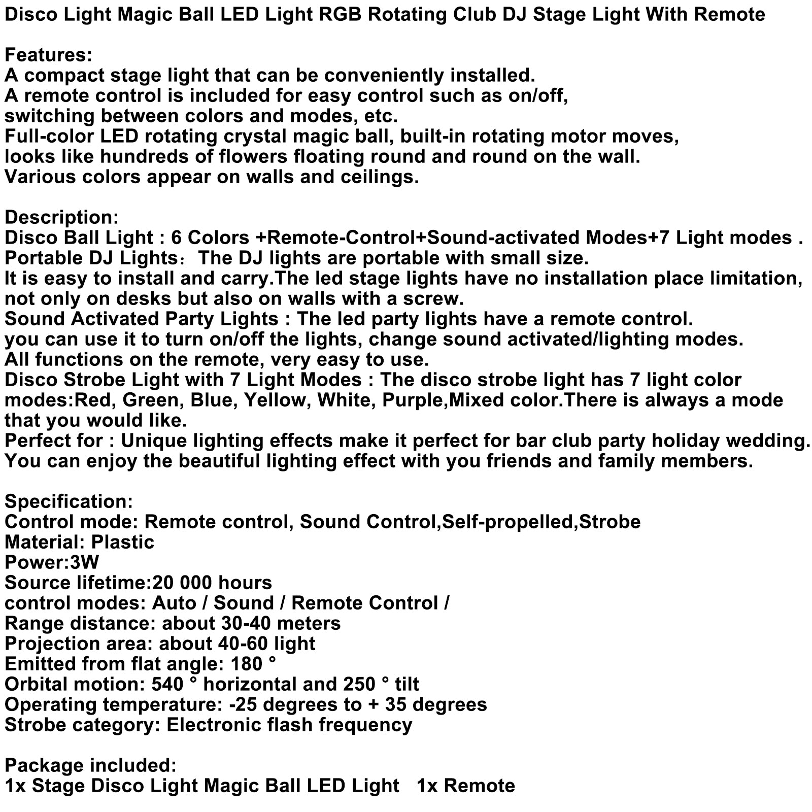 Disco Light Magic Ball LED Light RGB Rotating Club DJ Stage Light With Remote