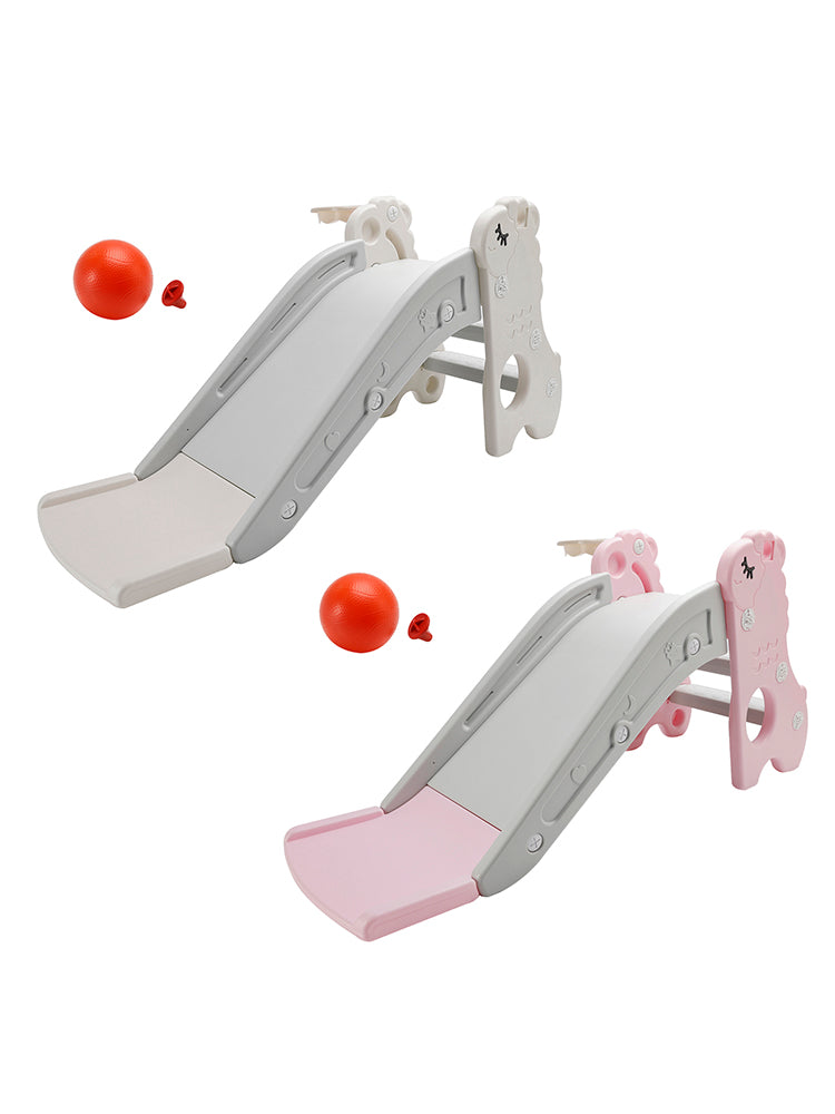 3In1 Kid Folding Slide With Climber,Basketball Hoop,Freestanding Slide Toy