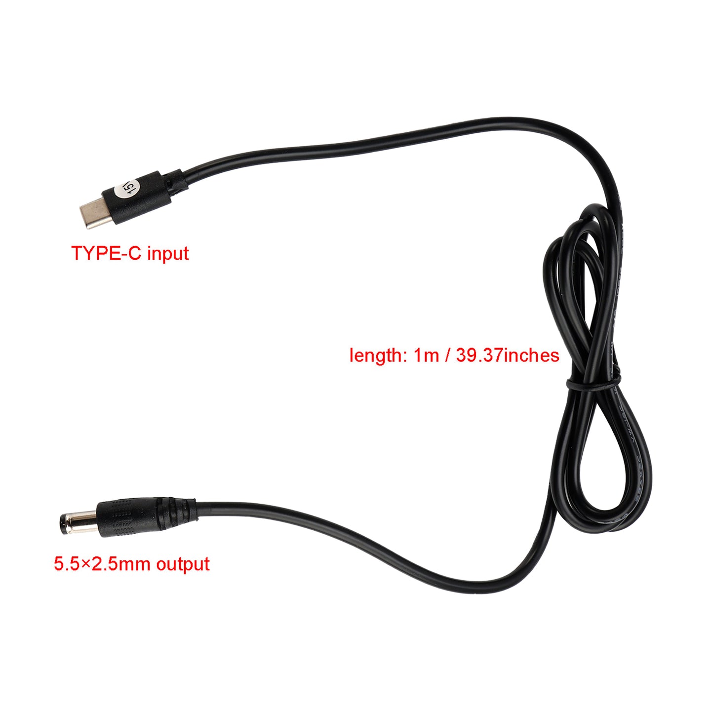 15 Volt USB to 15V Adapter 5.5mm*2.5mm 1m 39.37inches PD Charger Cord Cable