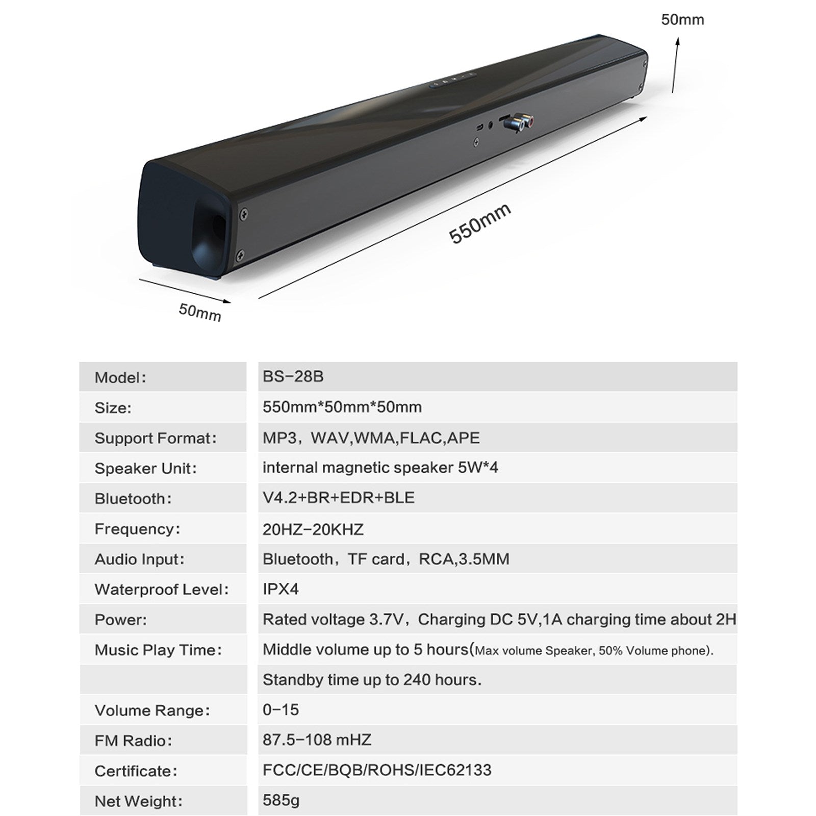 Portable Wireless Sound Bar System – 4 Speaker Subwoofer for TV Home Theater