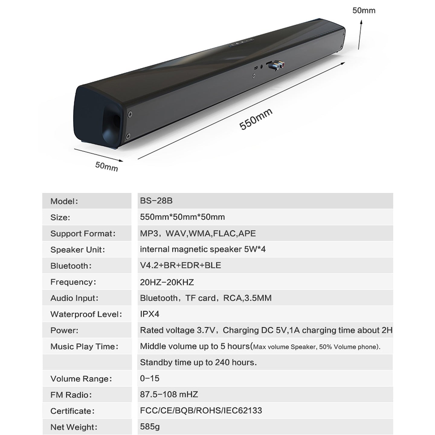 Portable Wireless Sound Bar System – 4 Speaker Subwoofer for TV Home Theater