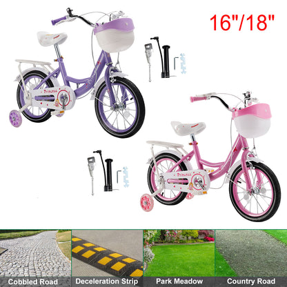 16"/18" Children Princess Bicycle Girls Bike with Removable Training Wheels Pink