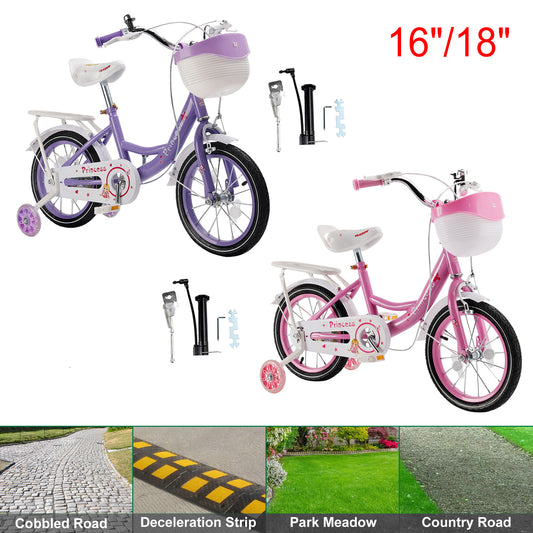 16"/18" Children Princess Bicycle Girls Bike with Removable Training Wheels Pink
