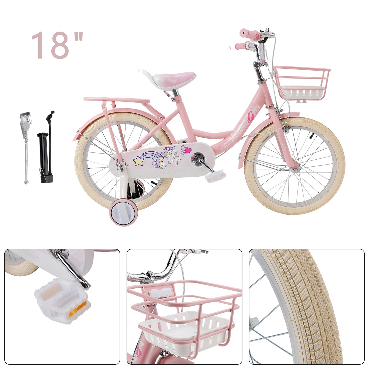 16"/18" Child Bicycle Girls Bike with auxiliary wheels & Rack & Basket