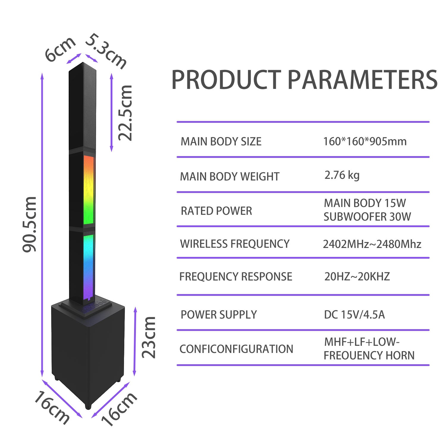 2.1 Bluetooth Speaker System – RGB Detachable TWS Wireless Subwoofer for Home Theater & Karaoke