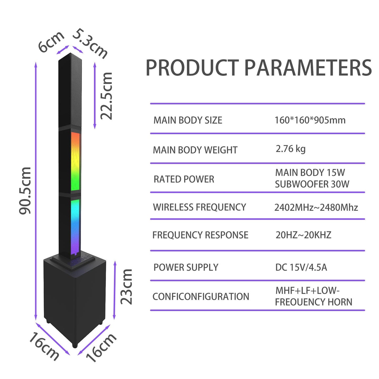 2.1 Bluetooth Speaker System – RGB Detachable TWS Wireless Subwoofer for Home Theater & Karaoke