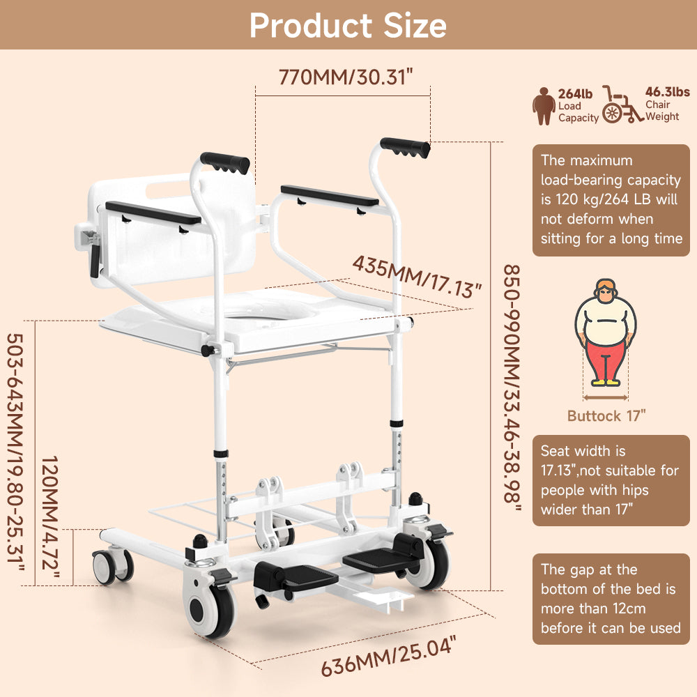 ??Transfer Wheelchair with Lift ¨C 250 lb Capacity, Removable Split Seat for Patient Mobility