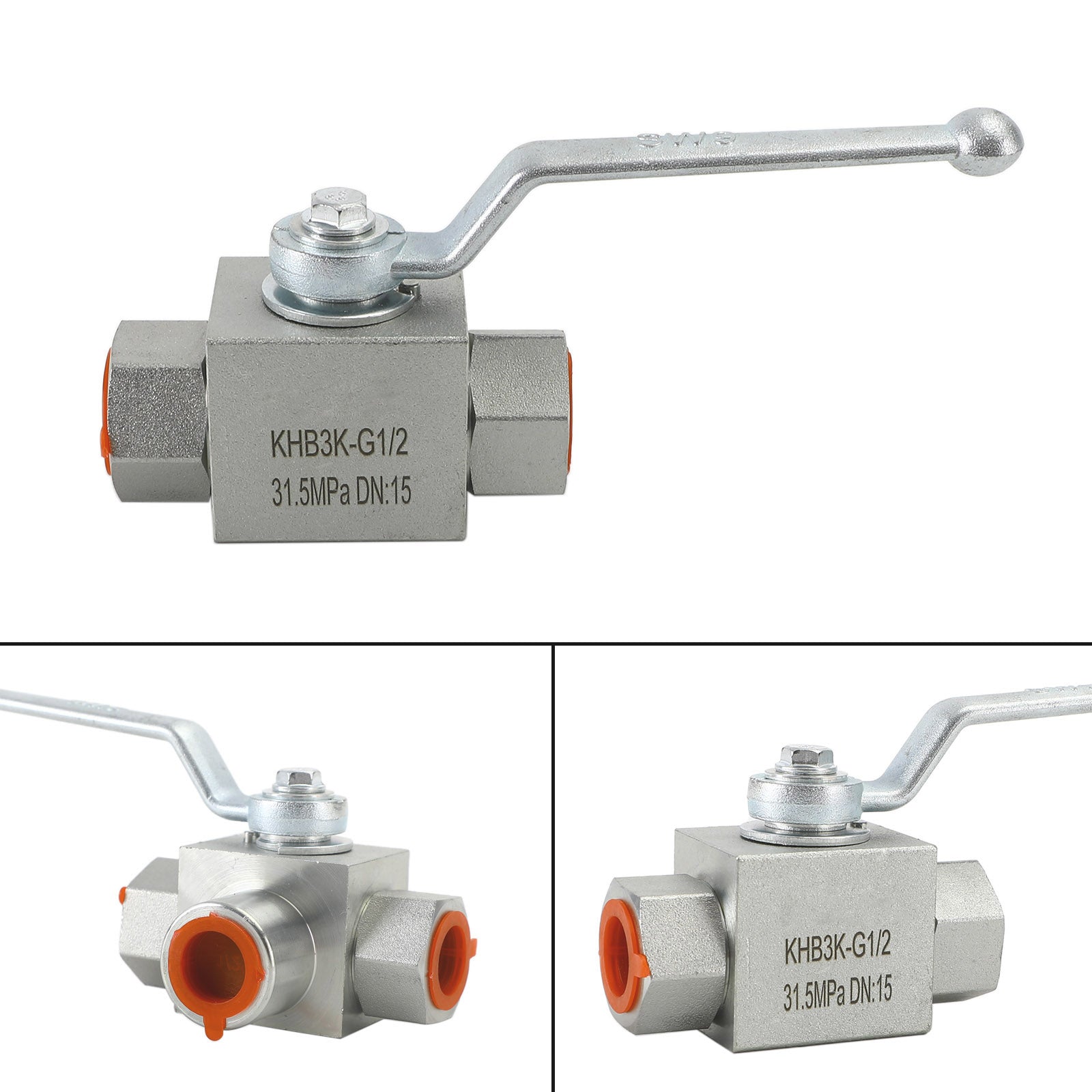 3 Way Hydraulic Ball Valve 1/4" NPT Female High Pressure Ball Valve, 1/2 DN15"