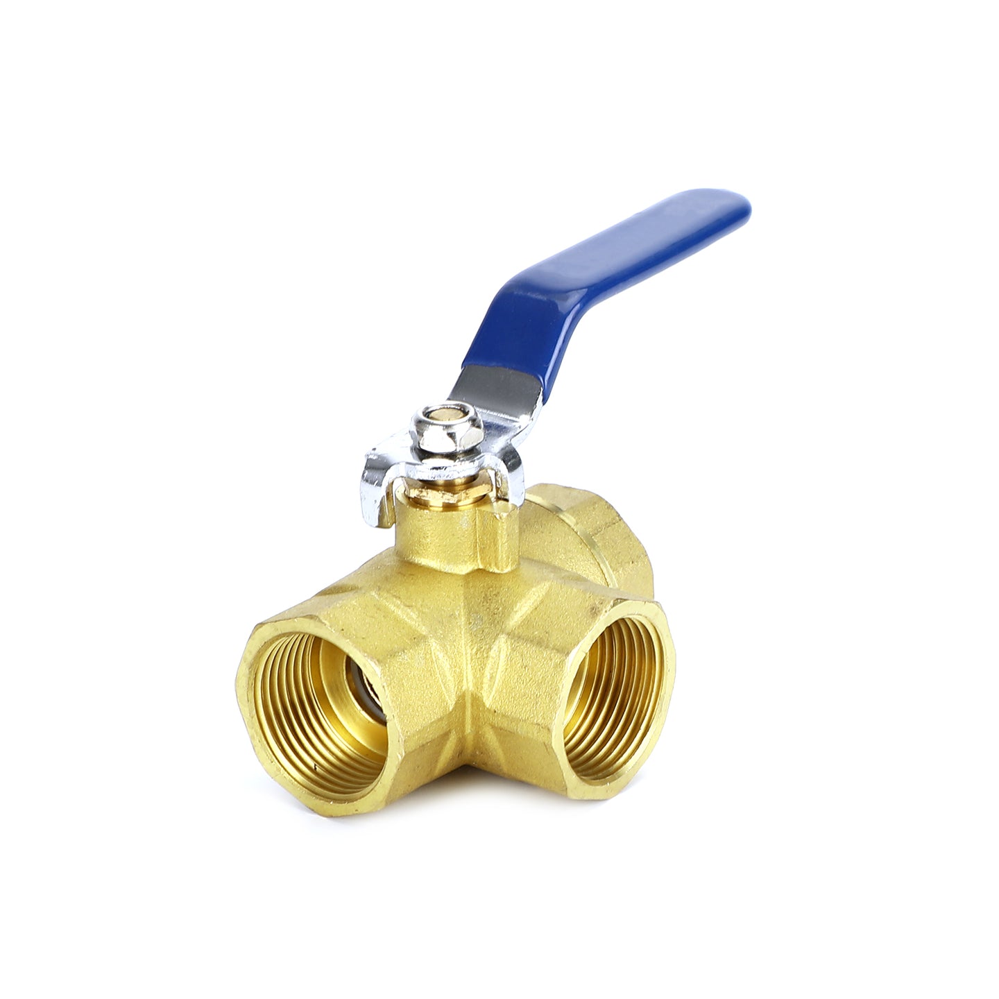 1" (DN25) 3-Way L-Port Brass Ball Valve, Female NPT, 600 WOG, with Vinyl Lever Handle