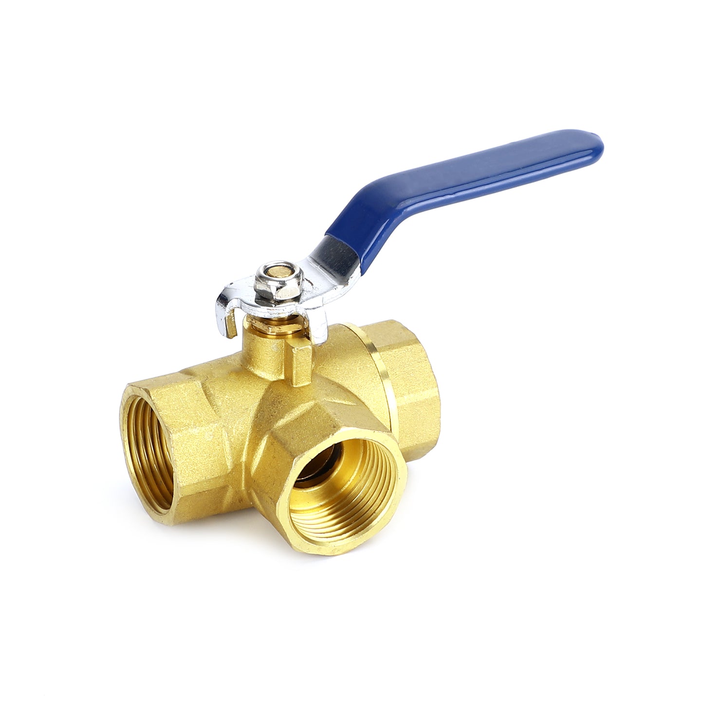 1" (DN25) 3-Way L-Port Brass Ball Valve, Female NPT, 600 WOG, with Vinyl Lever Handle