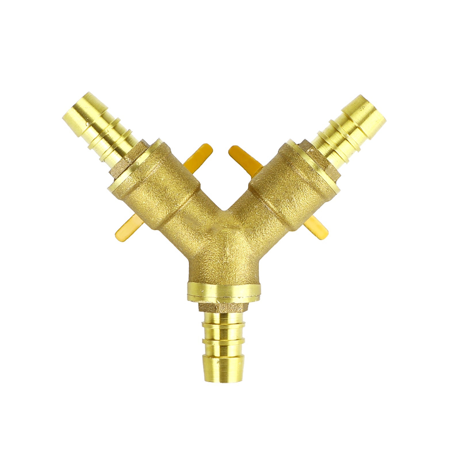 3/8" (11mm) Heavy-Duty Brass Hose Splitter, Y-Shaped 3-Way Connector with 2 Shut-Off Ball Valves