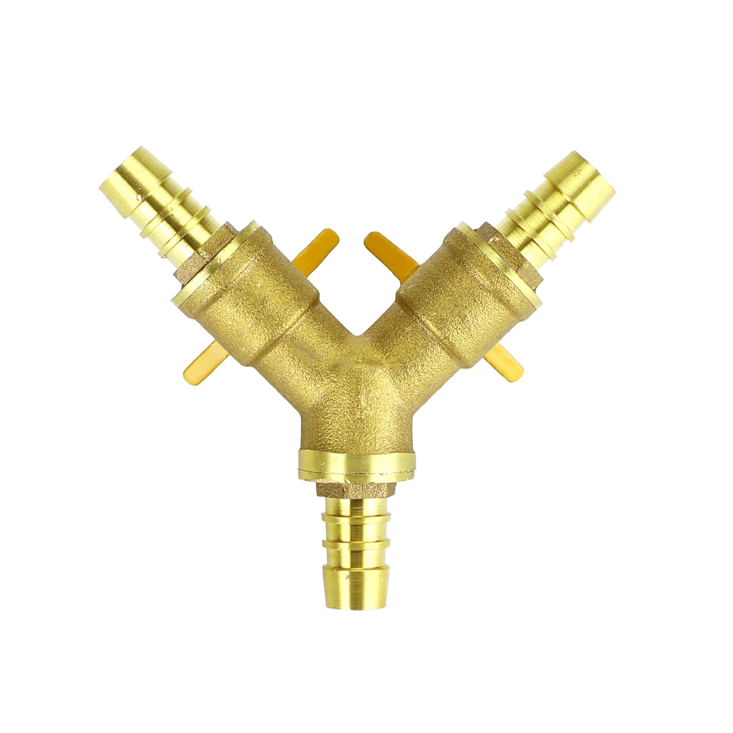 3/8" (11mm) Heavy-Duty Brass Hose Splitter, Y-Shaped 3-Way Connector with 2 Shut-Off Ball Valves