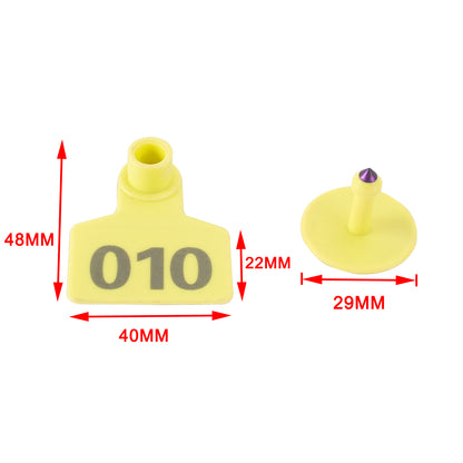 001-100 Number Plastic Livestock Ear Tag Animal Tag For Goat Sheep Pig Yellow