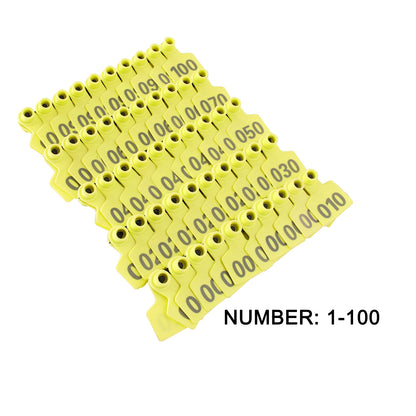 001-100 Number Plastic Livestock Ear Tag Animal Tag For Goat Sheep Pig Yellow
