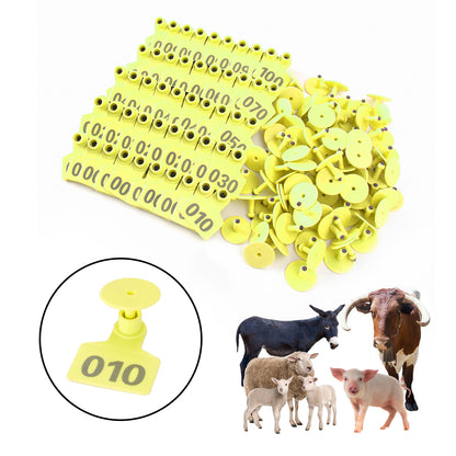 001-100 Number Plastic Livestock Ear Tag Animal Tag For Goat Sheep Pig Yellow