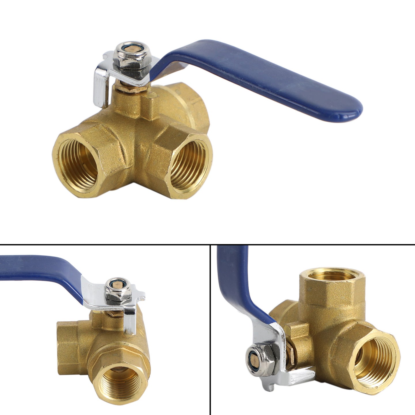 3 Way Ball Valve Three T Port Brass Female Type For Water Oil And Gas, 1/2 DN15"