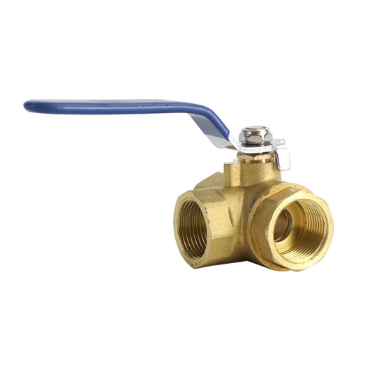3/4" NPT 3-Way T-Port Brass Ball Valve, Female Thread, 232 PSI (PN1.6) for Water, Oil & Gas