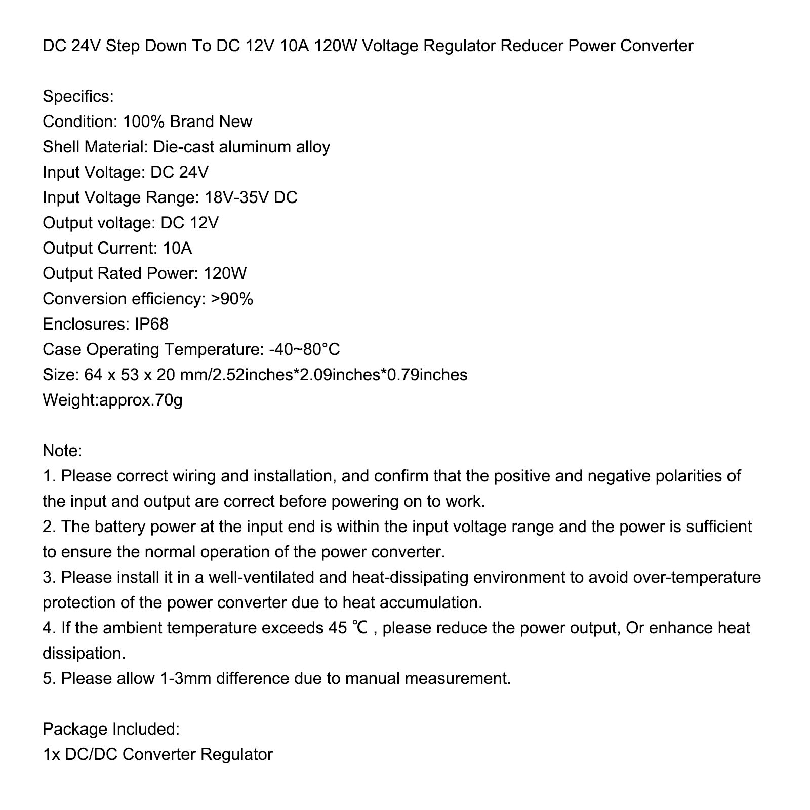 DC 24V Step Down To DC 12V 10A 120W Voltage Regulator Reducer Power Converter