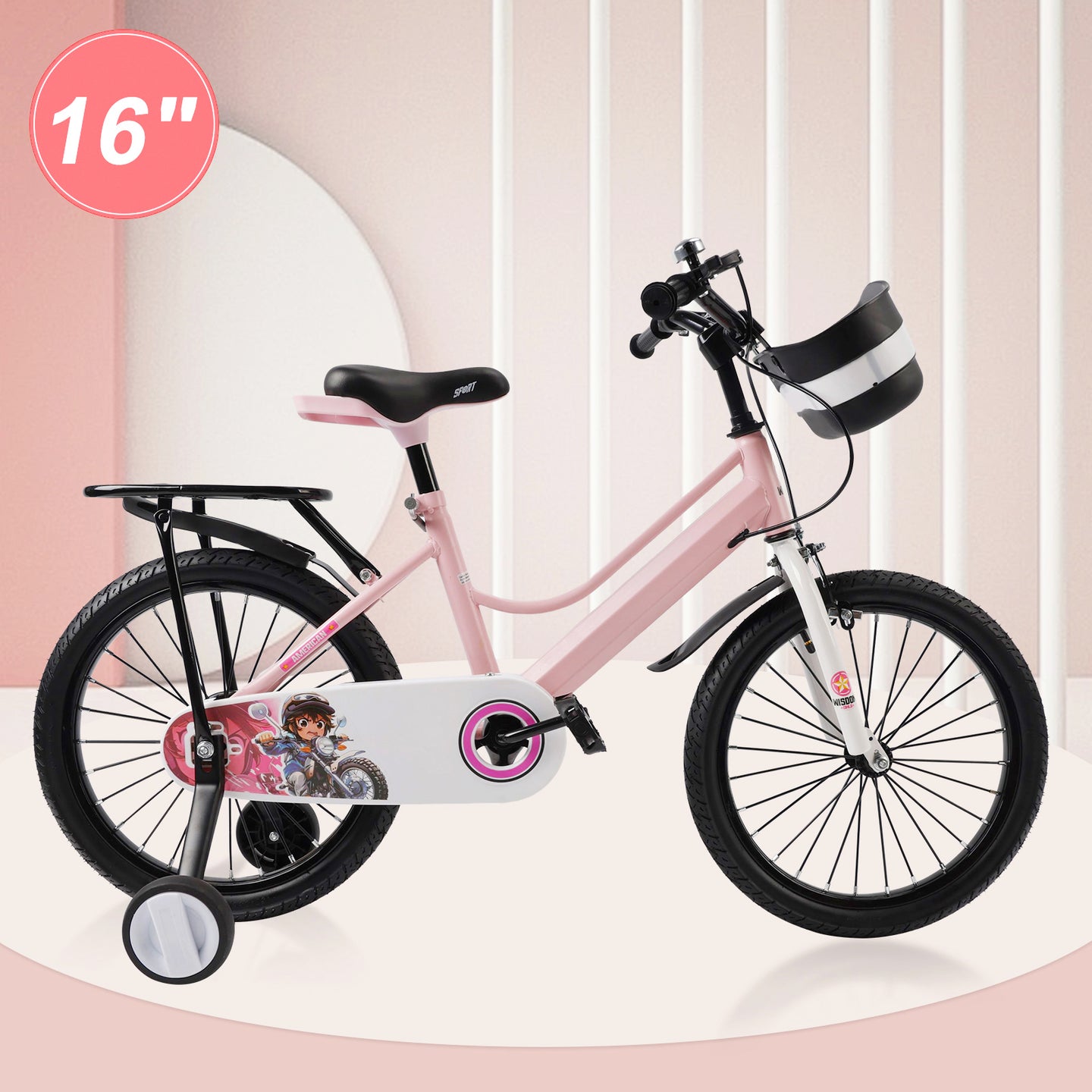 16" Kids Bike for Boys and Girls with auxiliary wheels & Rack Dark Blue