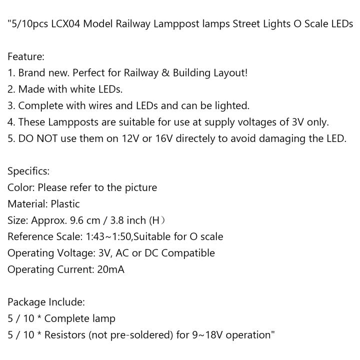 5pcs LCX04 Model Railway Lamppost lamps Street Lights O Scale LEDs