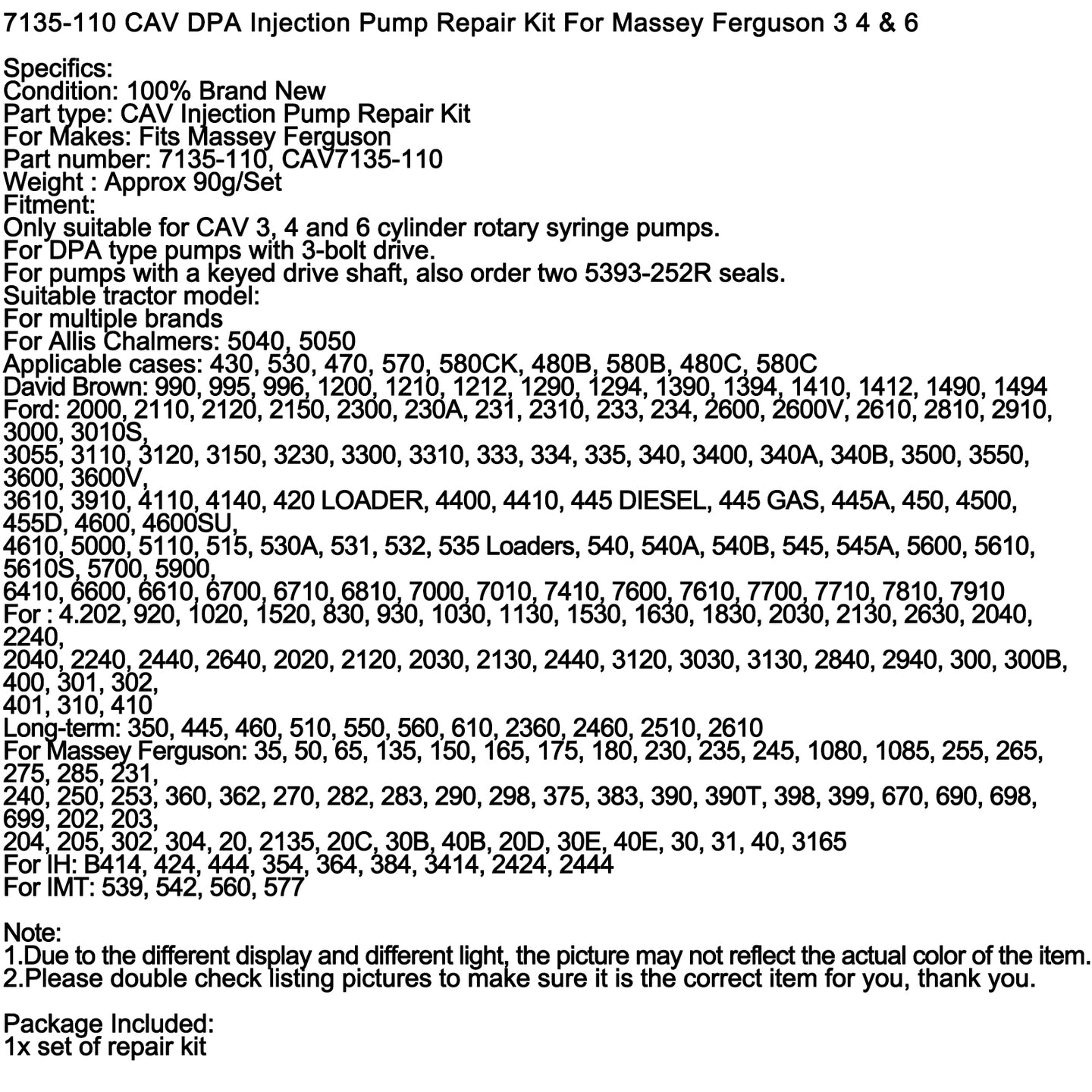 7135-110 For Ford Massey Ferguson CAV DPA Injection Pump Repair Gaskets-Seals