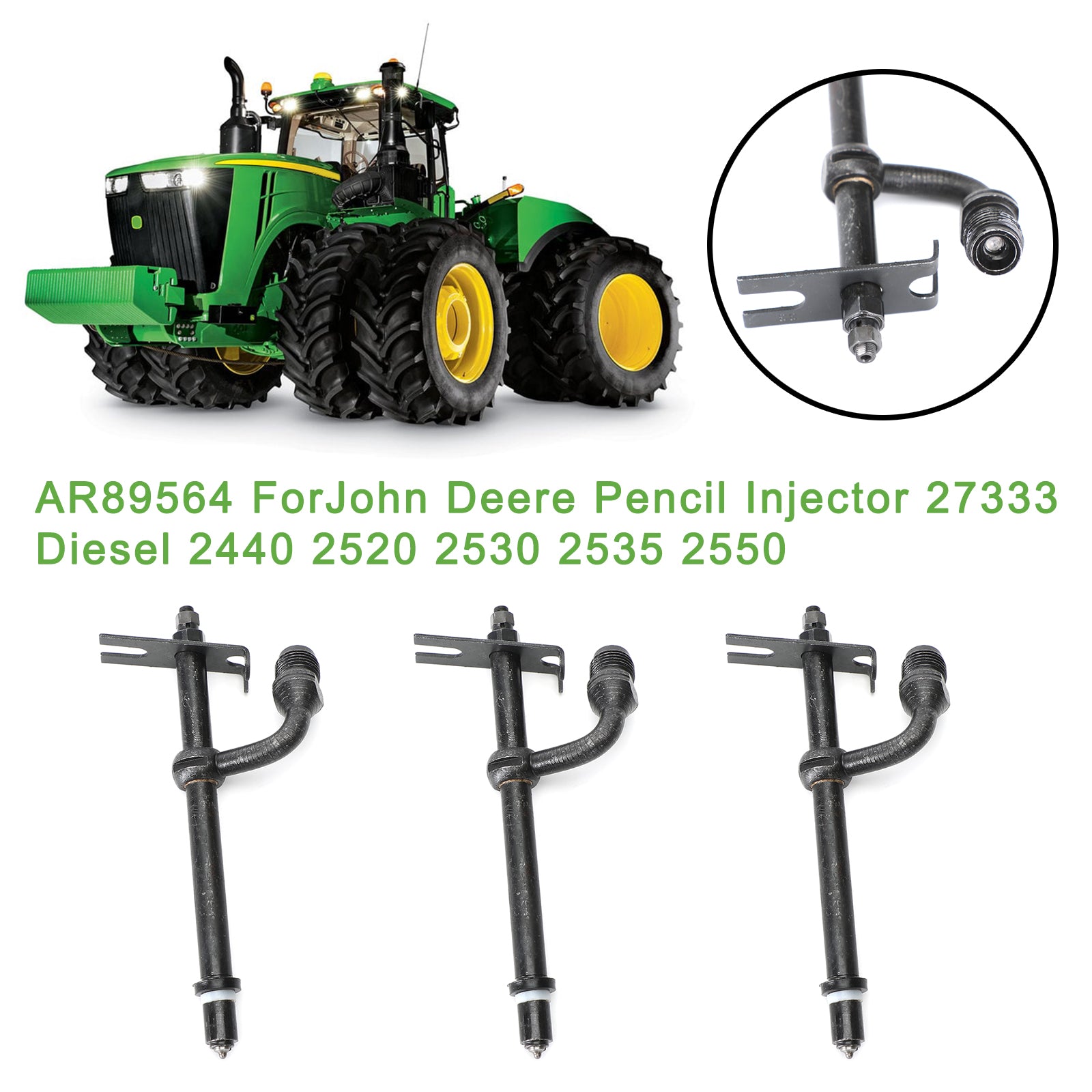 AR89564 For John Deere Pencil Injectors Tractor 27333 1520 1530 2020 2030, 3Pcs
