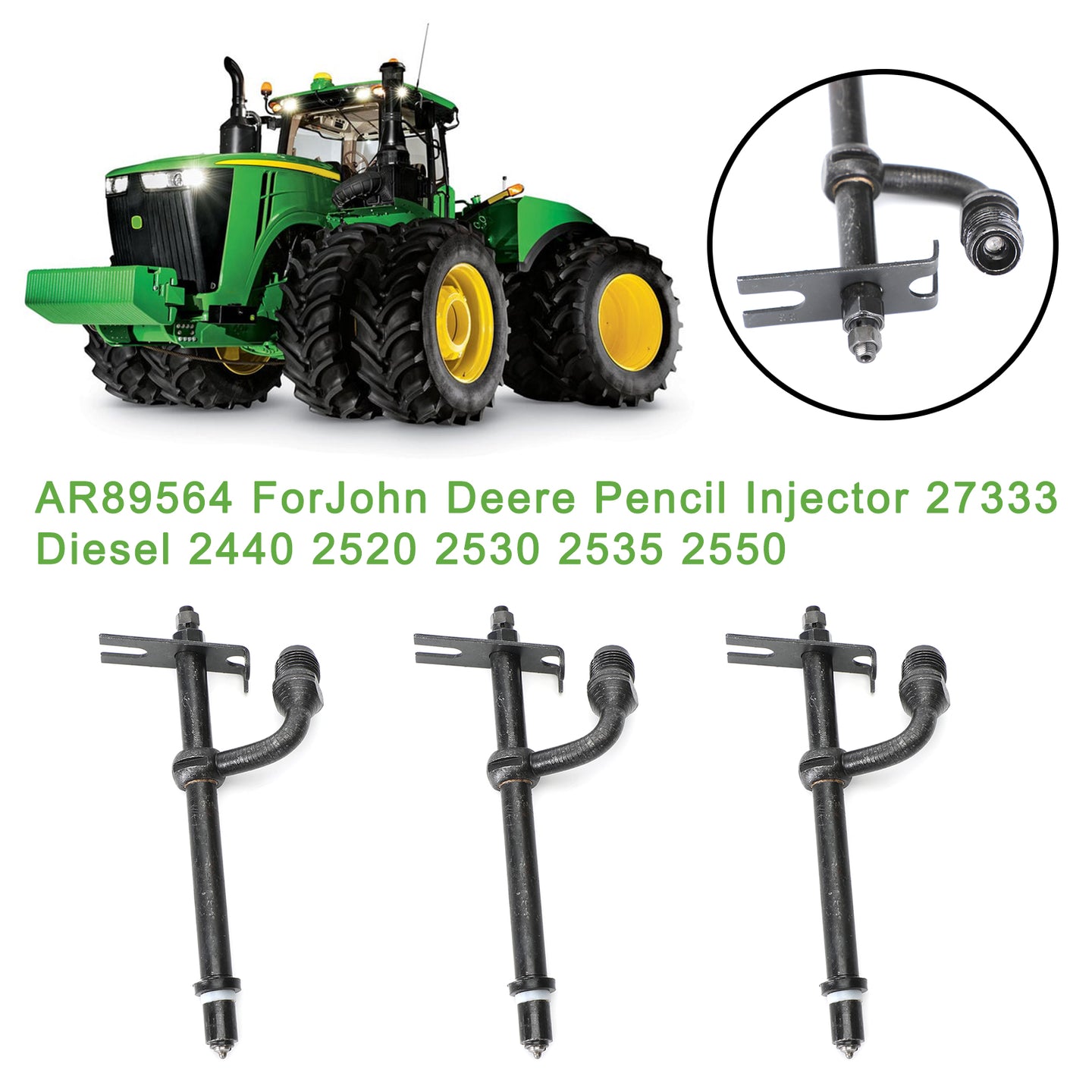 AR89564 For John Deere Pencil Injectors Tractor 27333 1520 1530 2020 2030, 3Pcs