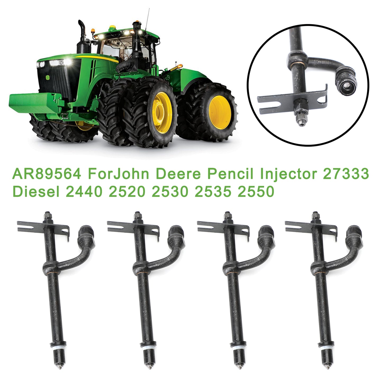 AR89564 For John Deere Pencil Injectors Tractor 27333 1520 1530 2020 2030, 4Pcs