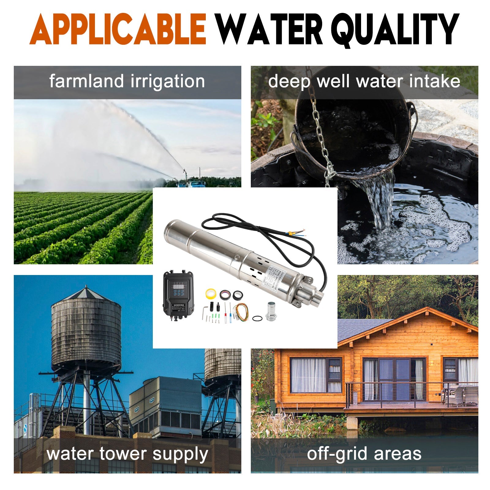 750W 48V Solar Submersible Borehole Pump with MPPT – 3 Inch Deep Well Screw Pump, Max Head 140M