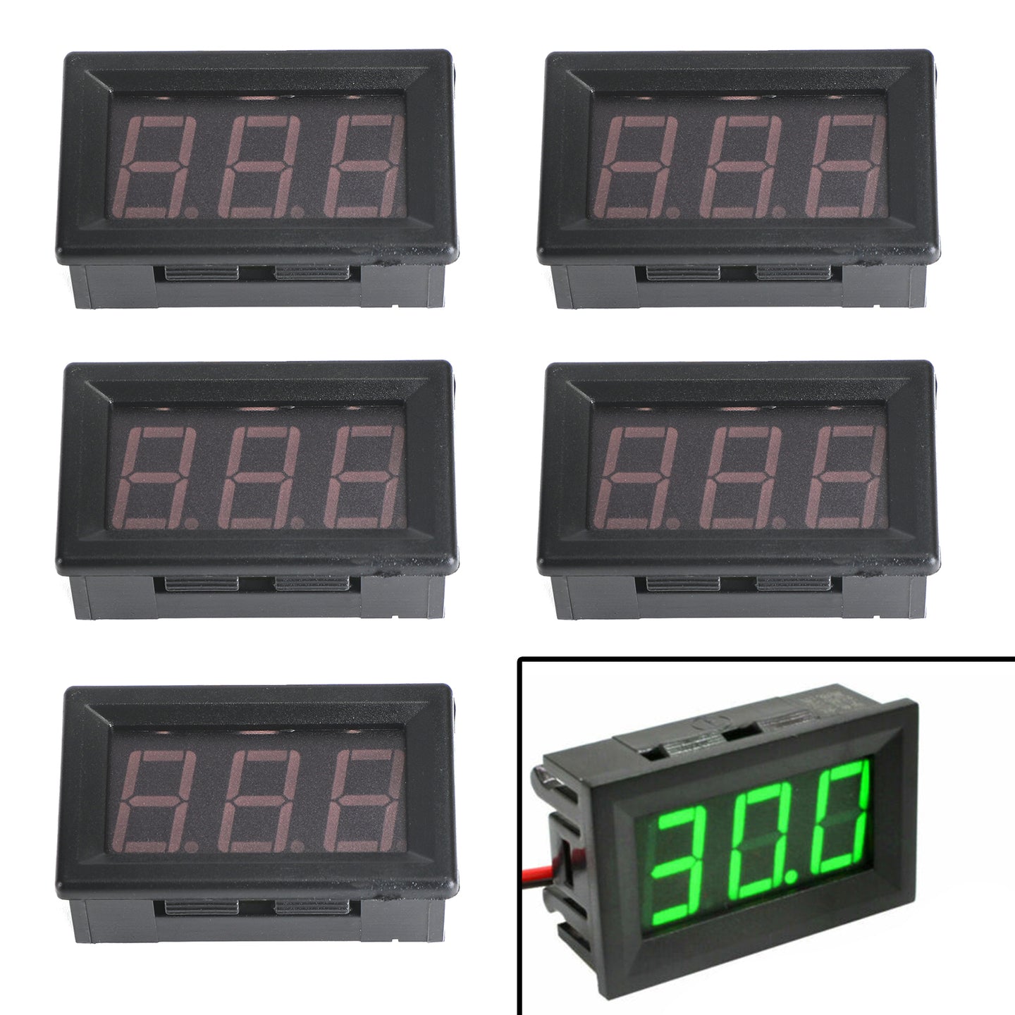 Green 5Pcs Dc5-120V 0.56" 2 Wire Led Digital Display Panel Voltmeter Volt Tester