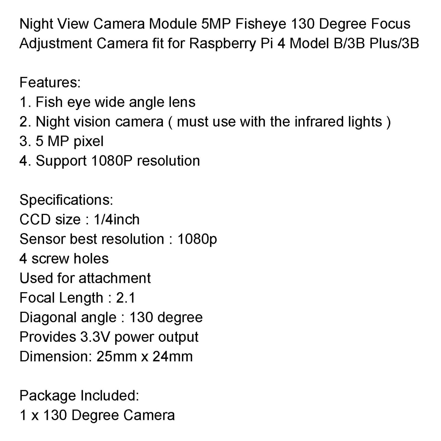Camera 130 Degree Wide Angle Rpi Camera Night View For Raspberry Pi 4B/3B