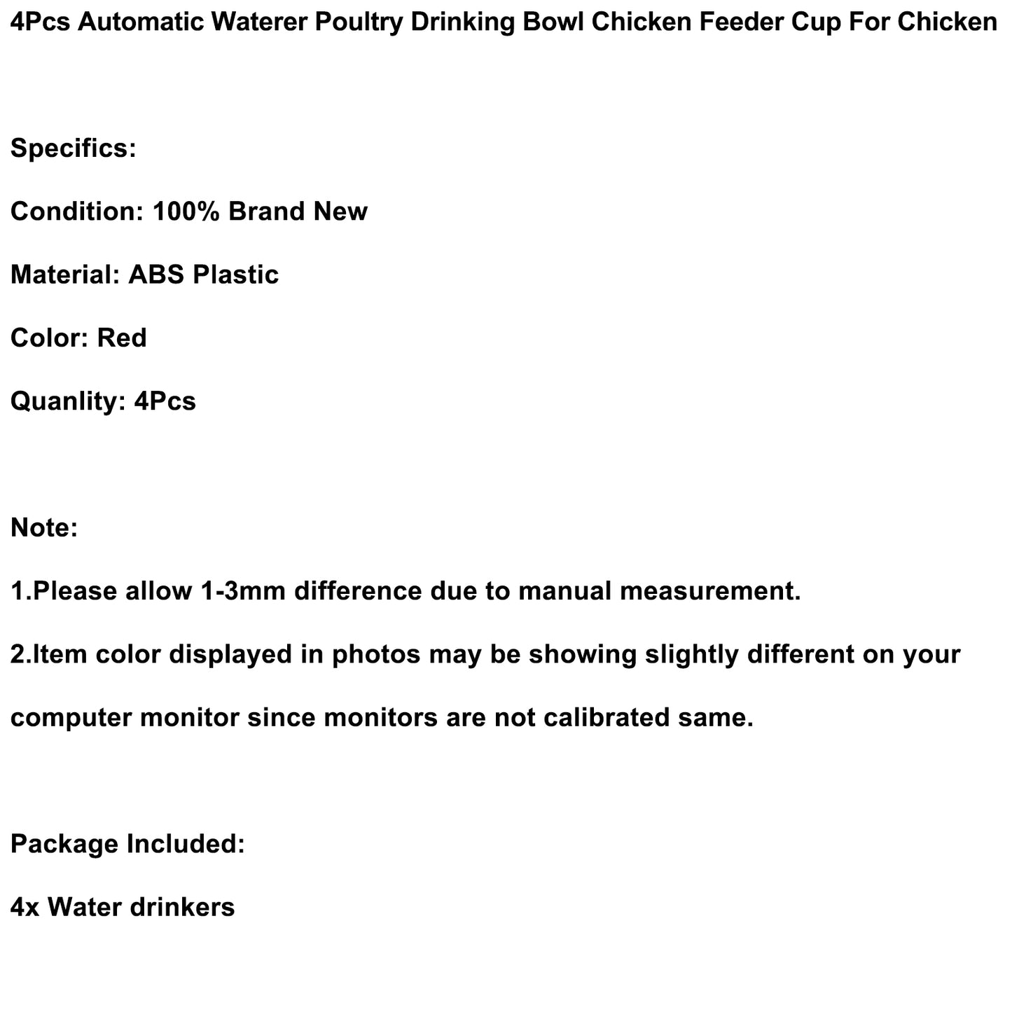 4Pcs Automatic Waterer Poultry Drinking Bowl Chicken Feeder Cup For Chicken