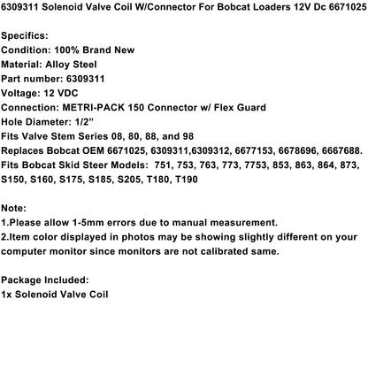 6309311 Solenoid Valve Coil W/Connector For Bobcat Loaders 12V Dc 6671025 Generic