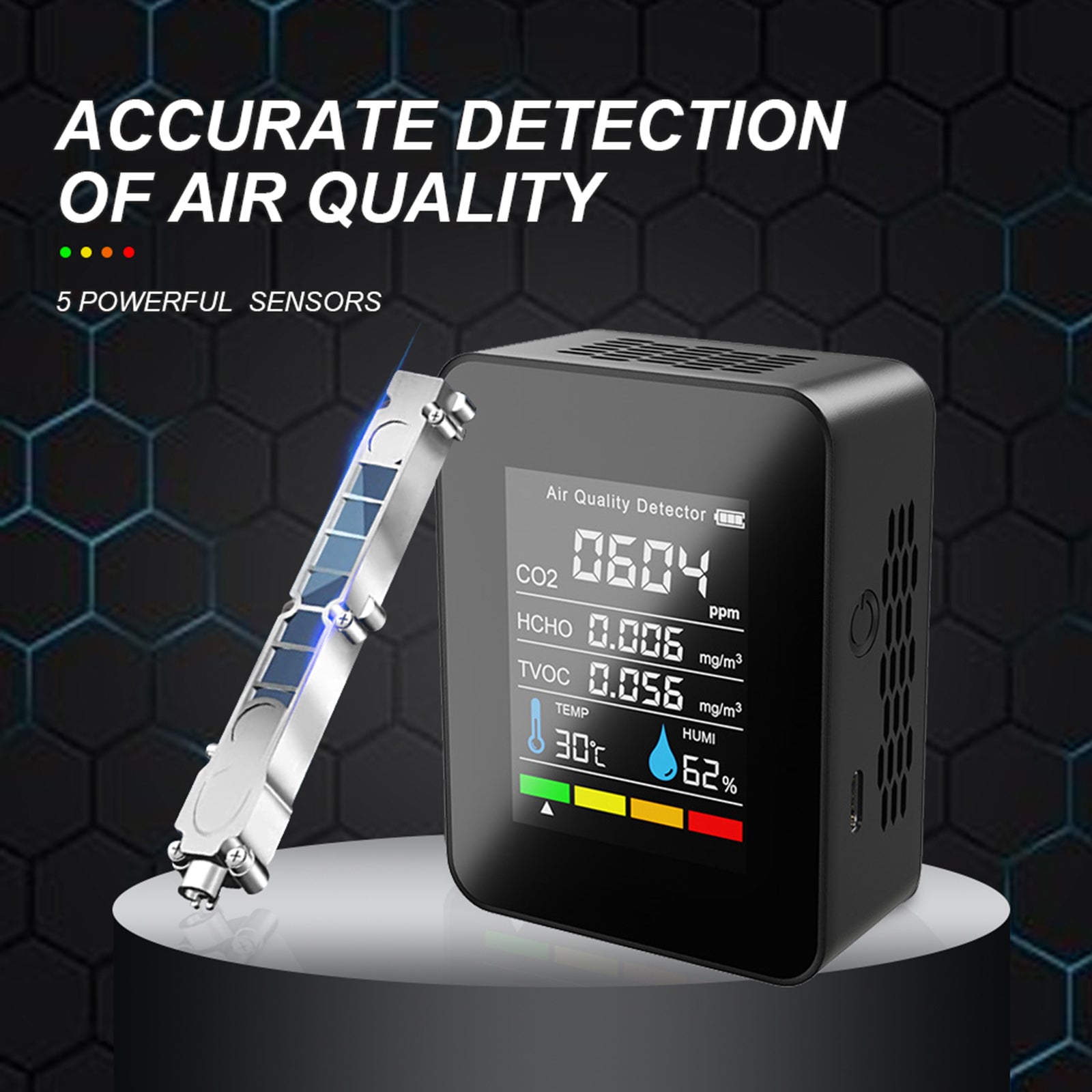 Portable TVOC HCHO CO2 Air Quality Detector Temperature Humidity Tester Monitor