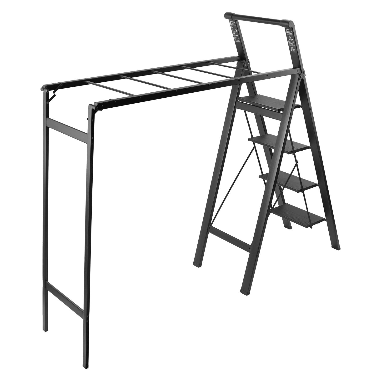 4-Step Ladder and Drying Rack Combo, Space Saving Multi-Function Shelf, 330lb Capacity Lightweight Aluminum for Apartments