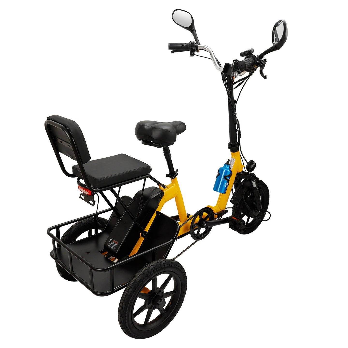 Yellow Electric Trike with Long-Lasting Battery & Comfort
