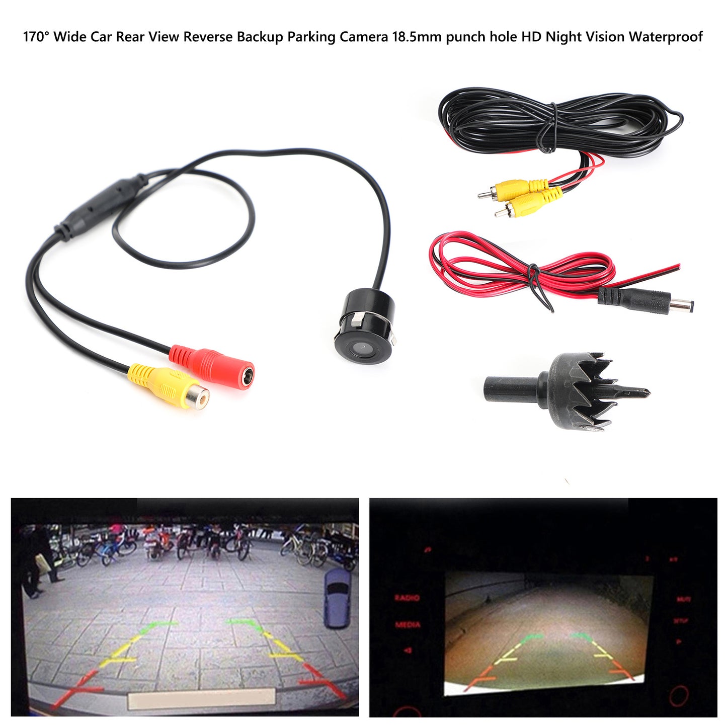 170¡ãWide Car Rear View Reverse Camera 18.5mm Punch Hole HD Night View Waterproof