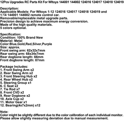 12Pcs Upgrades RC Parts Kit For Wltoys 144001 144002 124016 124017 124018 124019