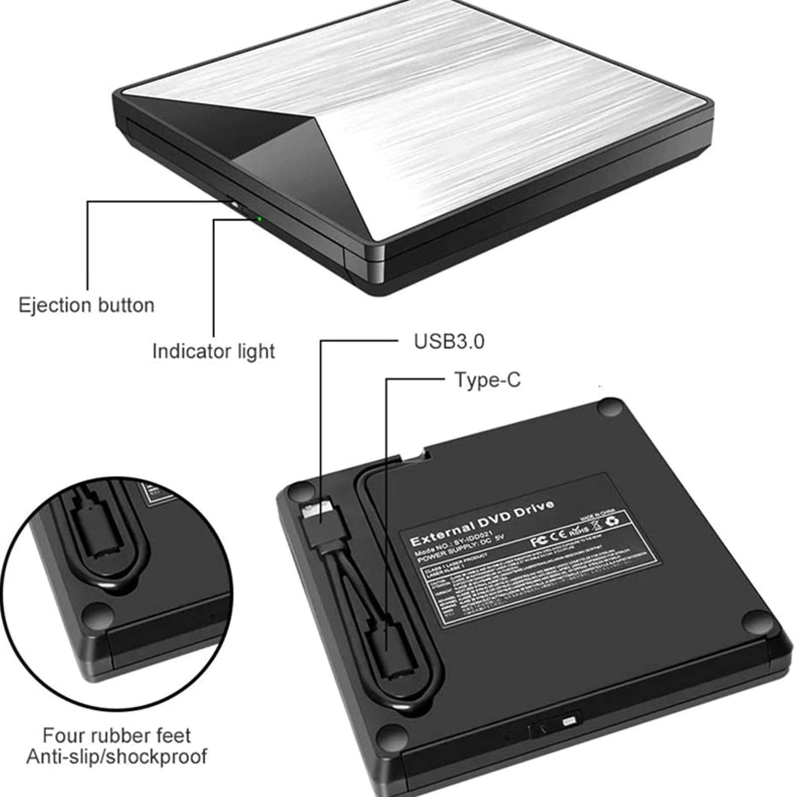Burner USB External Ultra Slim BD DVD CD RW Disc Writer Movie Player