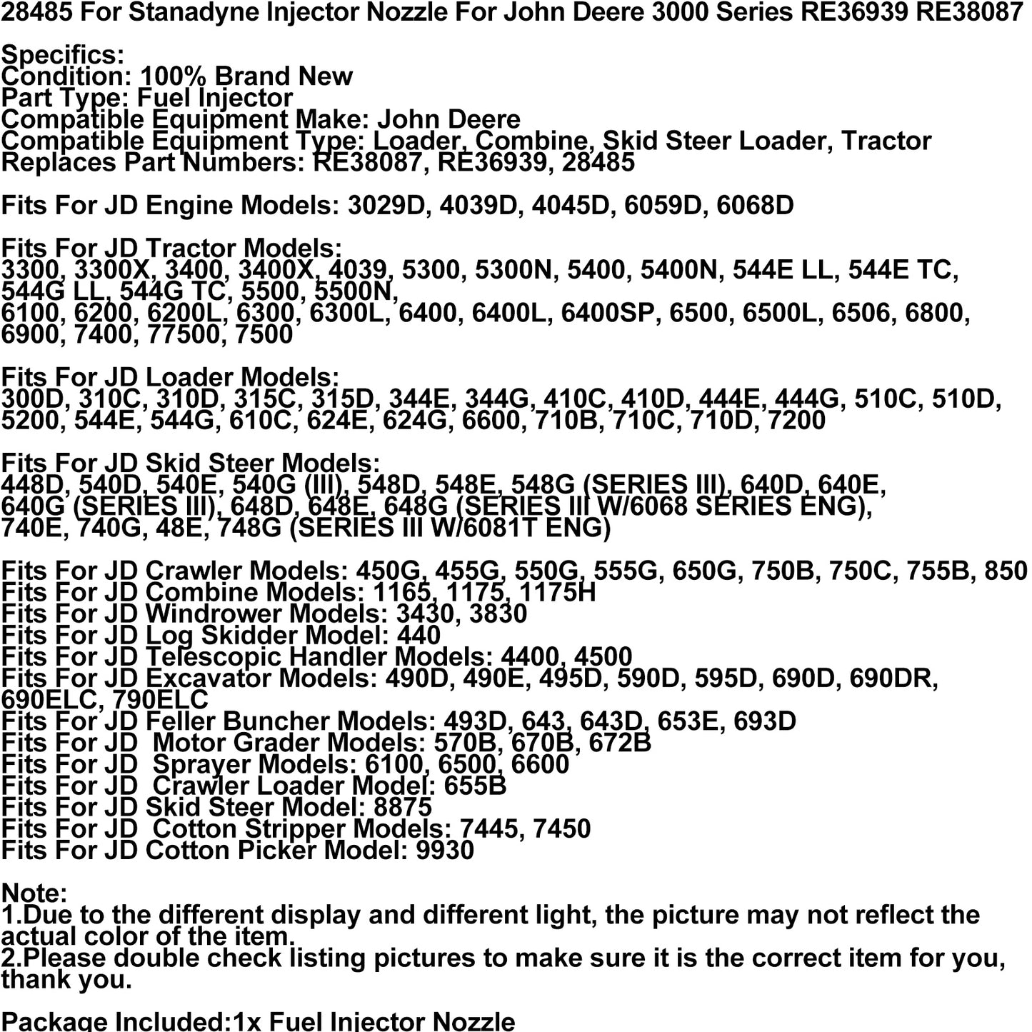 1/2/4Sets Fuel Injector RE36939 For John Deere 3029D 4039D 4045D 6059D 6068